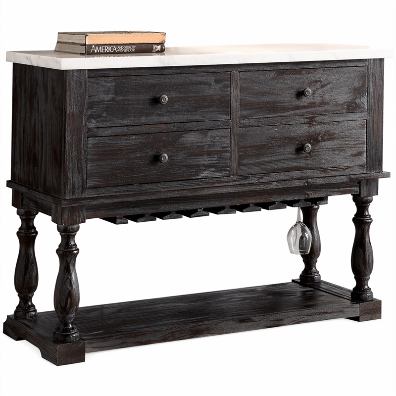 Bowery Hill 4-Drawer Marble Top Server in White and Weathered Espresso