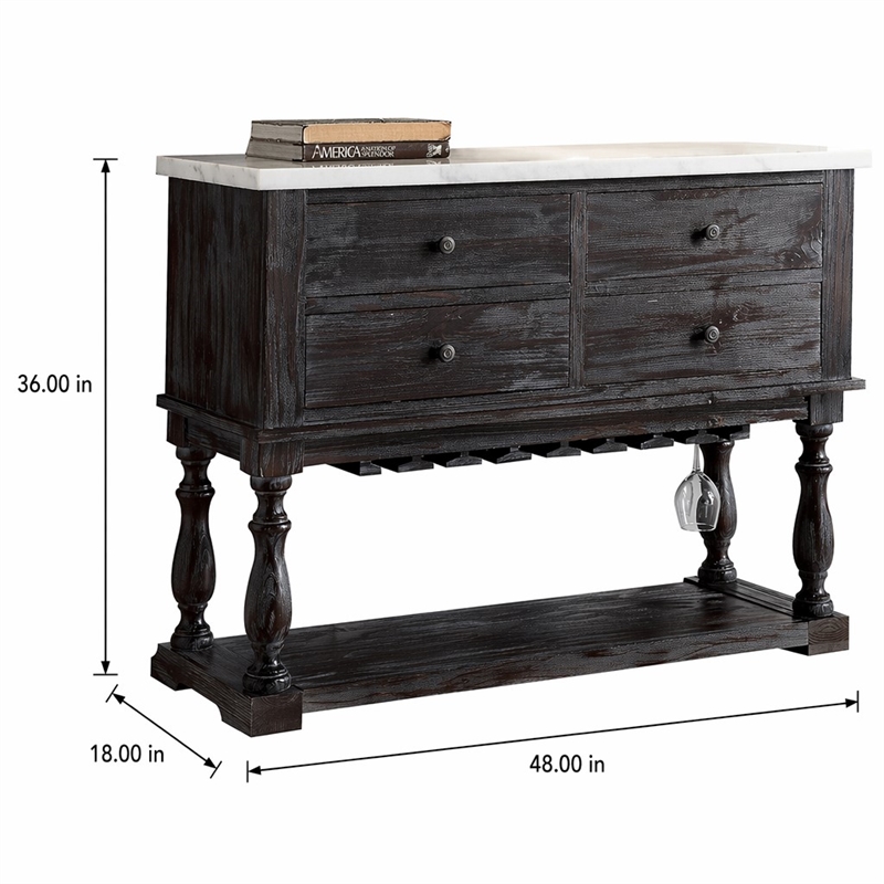 Bowery Hill 4-Drawer Marble Top Server in White and Weathered Espresso