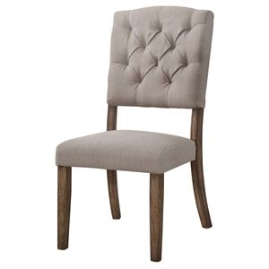 Bowery Hill Cream Fabric Dining Chair with Tufted Back in Weathered Oak