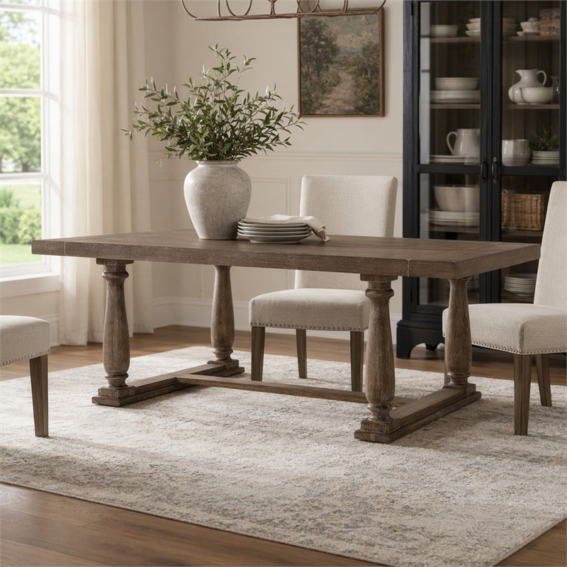 Bowery Hill Rectangular Dining Table with Trestle Base in Weathered Oak