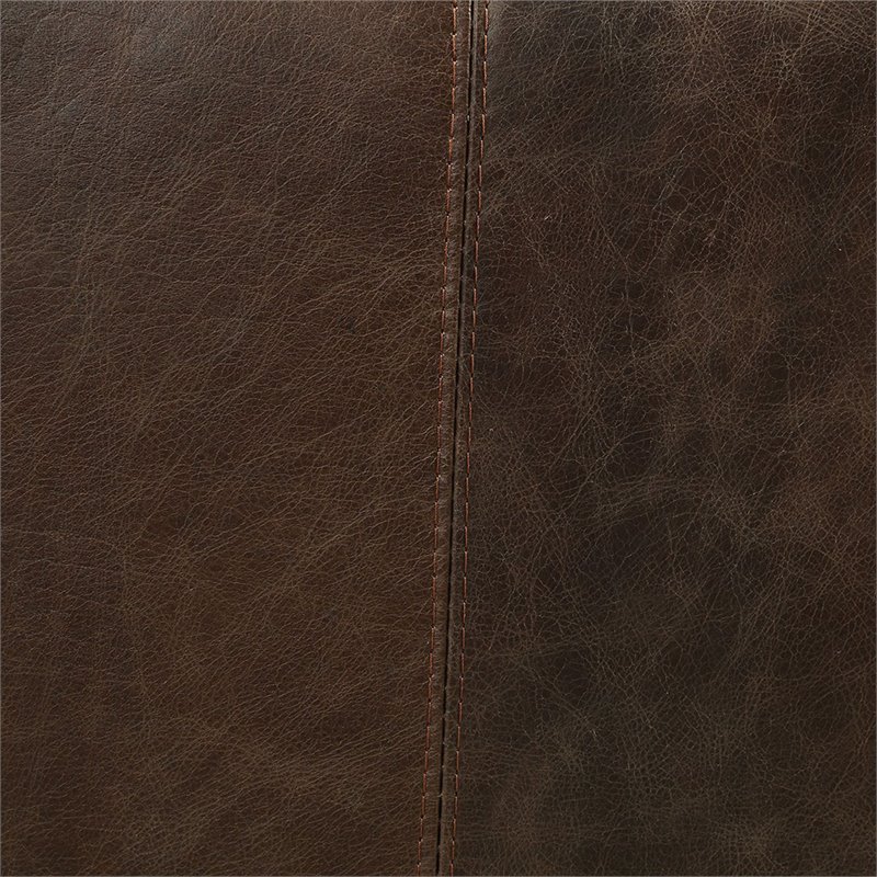 Bowery Hill Distress Chocolate Leather Sofa with Wooden Legs