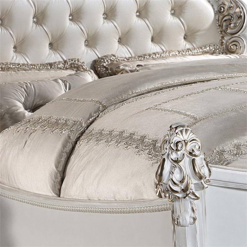 Bowery Hill Leather Upholstered Tufted California King Bed in Cream Pearl Finish