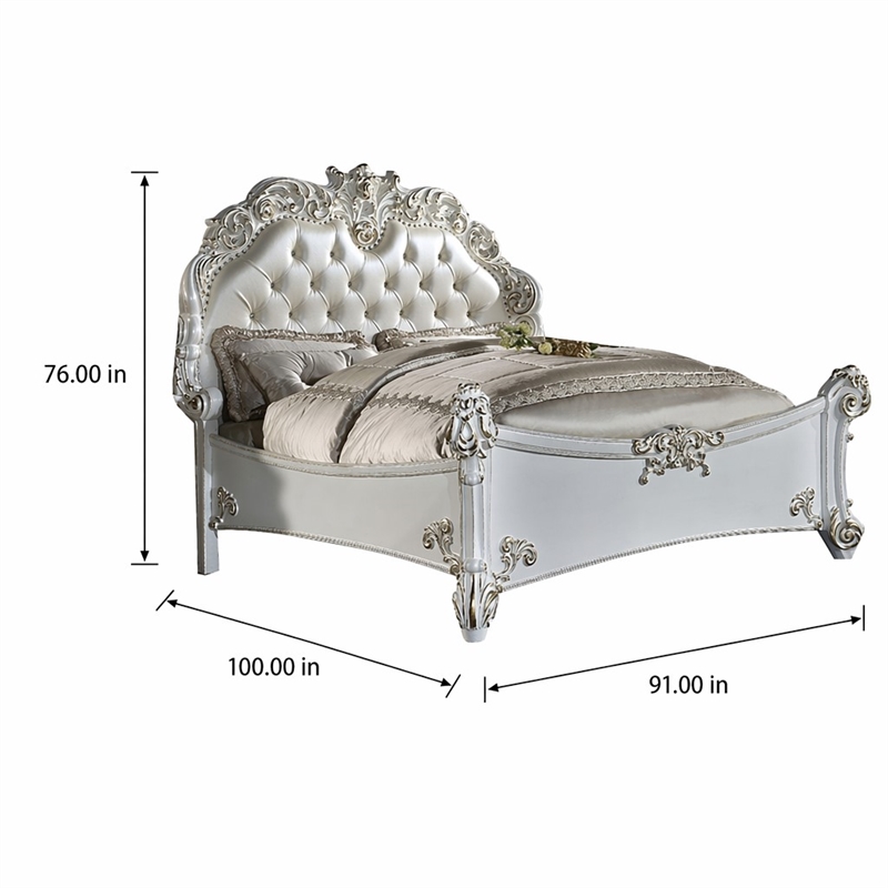 Bowery Hill Leather Upholstered Tufted California King Bed in Cream Pearl Finish