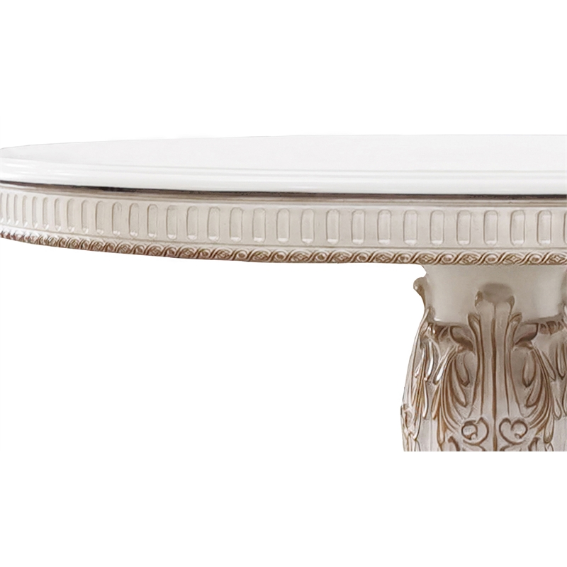 Bowery Hill Round Wooden Pedestal Dining Table in Antique Pearl Finish