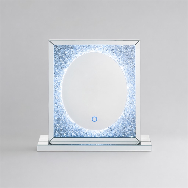Bowery Hill Rectangular Glass Mirror with LED Lighting and Faux Diamonds