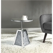Bowery Hill Round Glass Side Table with Mirrored Pedestal Base