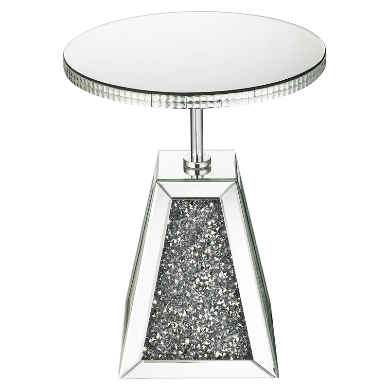 Bowery Hill Round Glass Side Table with Mirrored Pedestal Base
