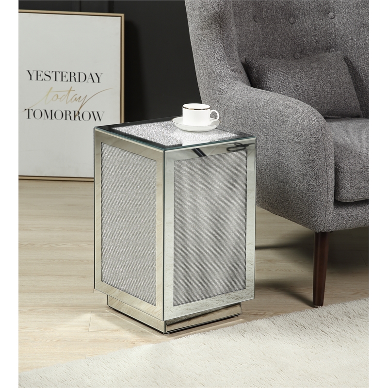 Bowery Hill Square Glass Accent Table with Mirrored Faux Diamond Frame