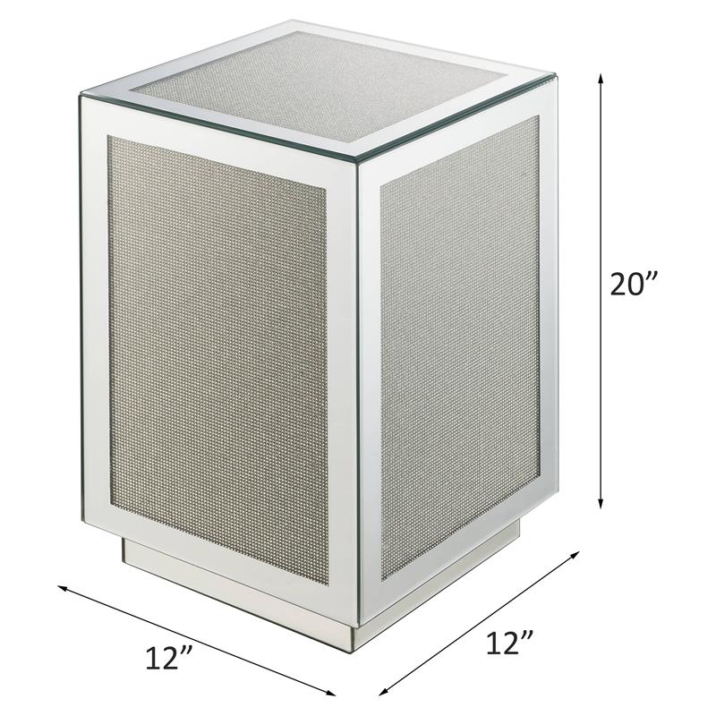 Bowery Hill Square Glass Accent Table with Mirrored Faux Diamond Frame