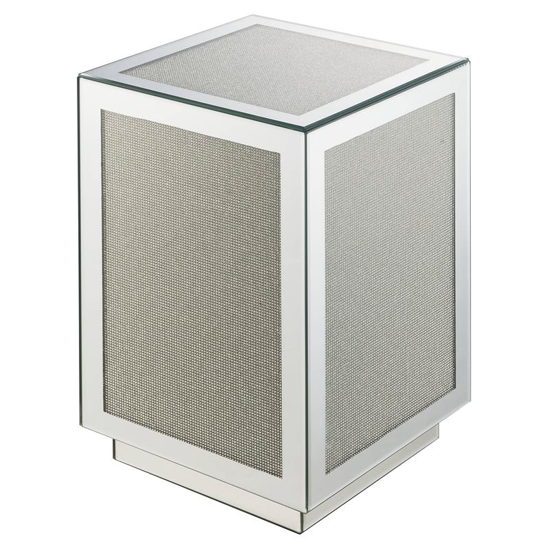 Bowery Hill Square Glass Accent Table with Mirrored Faux Diamond Frame
