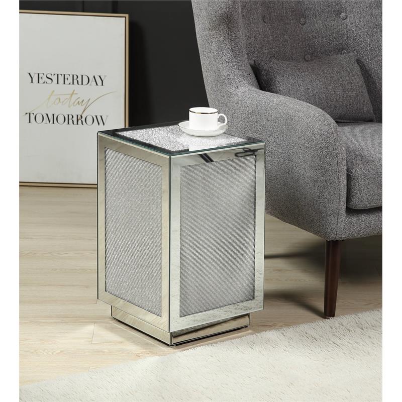 Bowery Hill Square Glass Accent Table with Mirrored Faux Diamond Frame