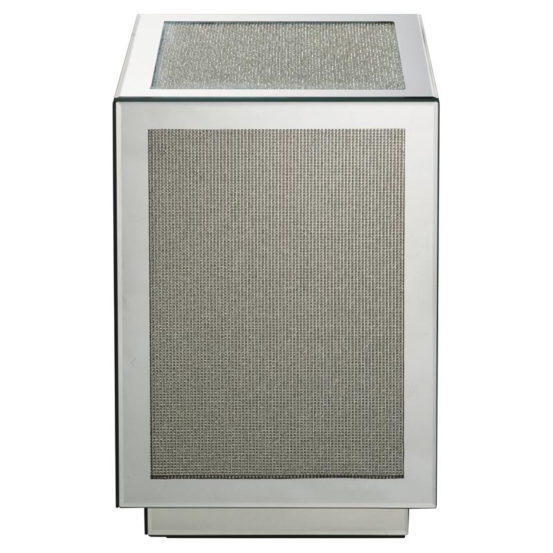 Bowery Hill Square Glass Accent Table with Mirrored Faux Diamond Frame
