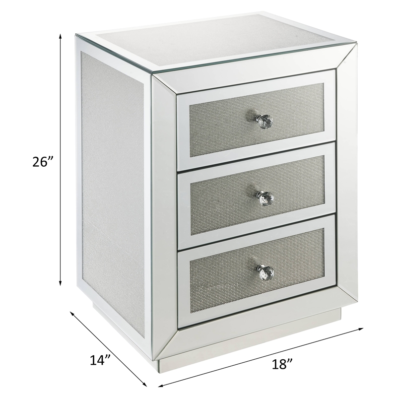 Bowery Hill 3-Drawer Glass Nightstand with Mirrored Beveled Frame