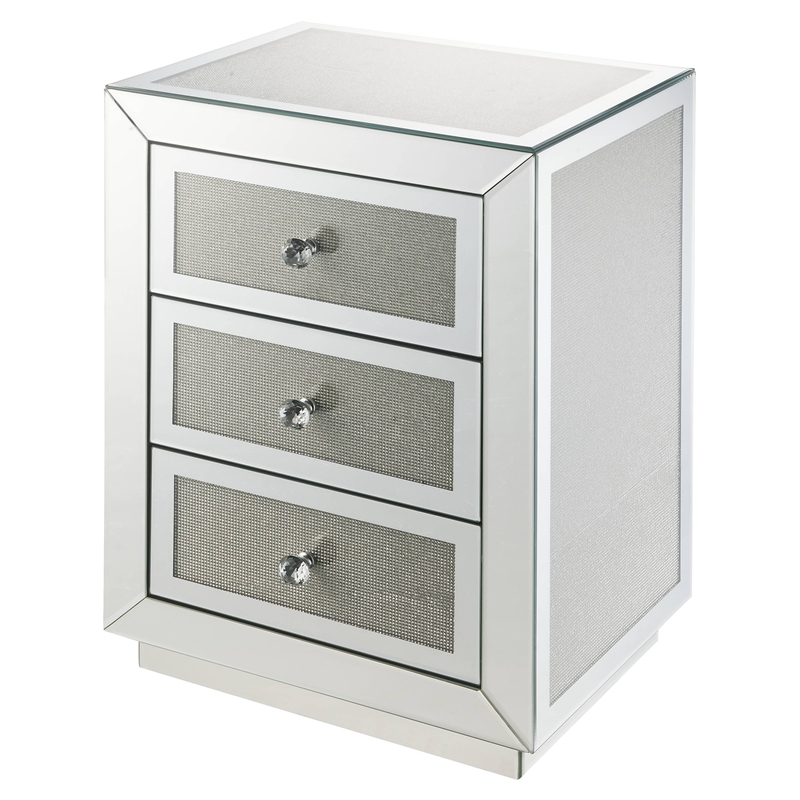 Bowery Hill 3-Drawer Glass Nightstand with Mirrored Beveled Frame