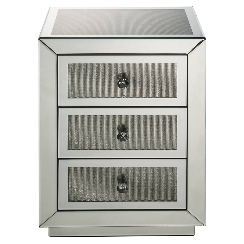 Bowery Hill 3-Drawer Glass Nightstand with Mirrored Beveled Frame