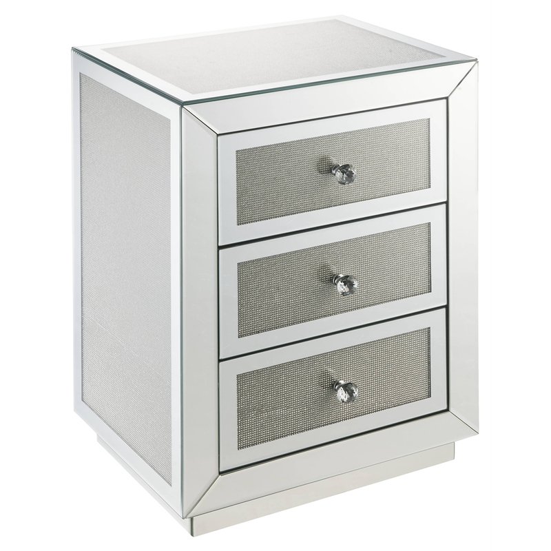 Bowery Hill 3-Drawer Glass Nightstand with Mirrored Beveled Frame