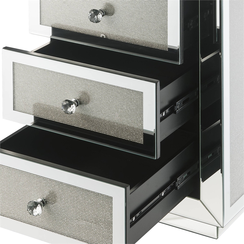 Bowery Hill 3-Drawer Glass Nightstand with Mirrored Beveled Frame