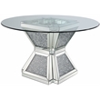 Bowery Hill Round Glass Dining Table with Mirrored Faux Diamond Base