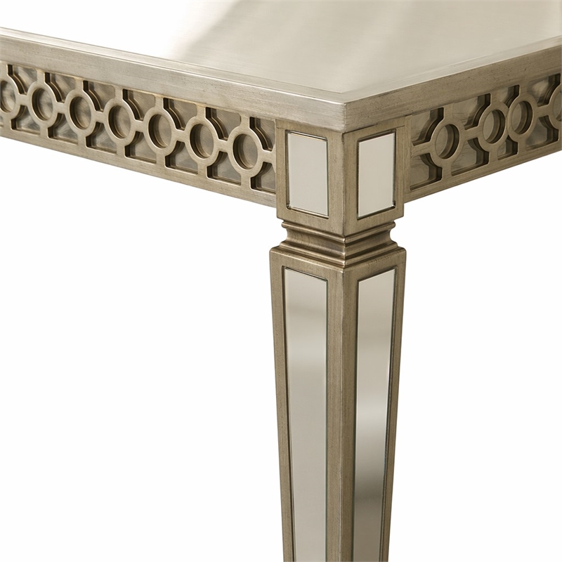 Bowery Hill Extendable Dining Table in Champagne with Mirror Insert
