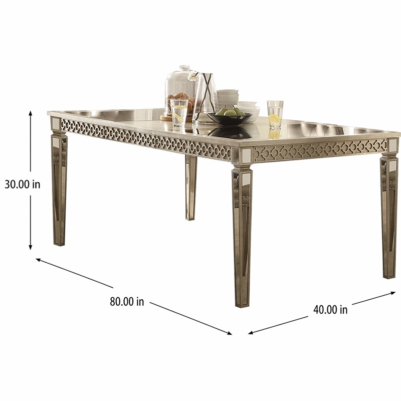 Bowery Hill Extendable Dining Table in Champagne with Mirror Insert