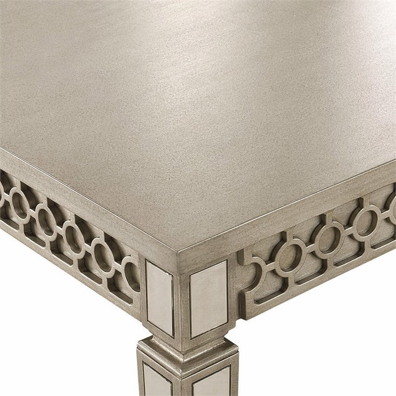 Bowery Hill Extendable Dining Table in Champagne with Mirror Insert