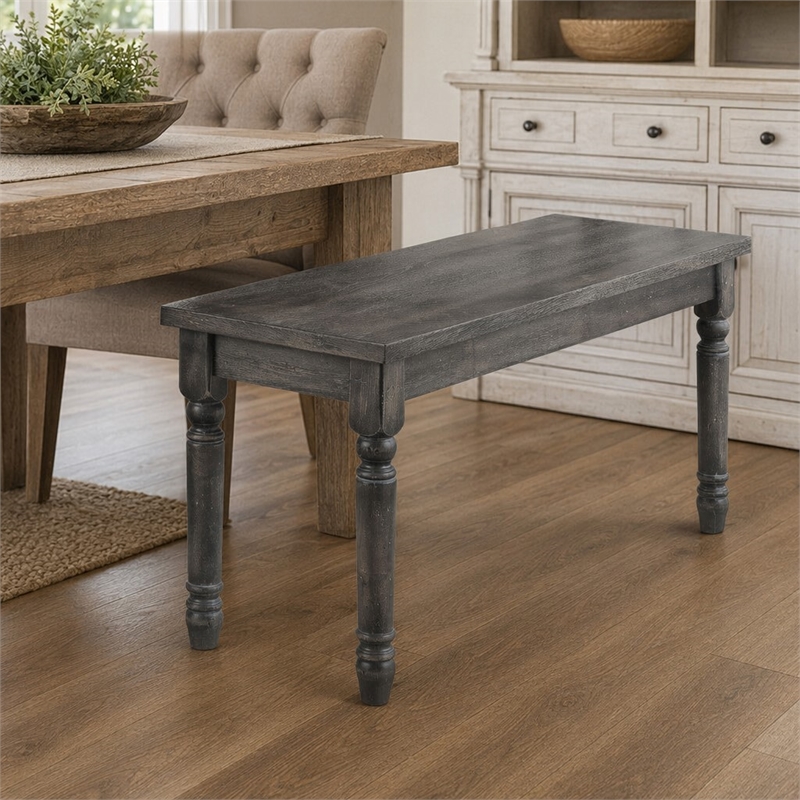 Bowery Hill Wooden Dining Bench with Turned Legs in Weathered Gray