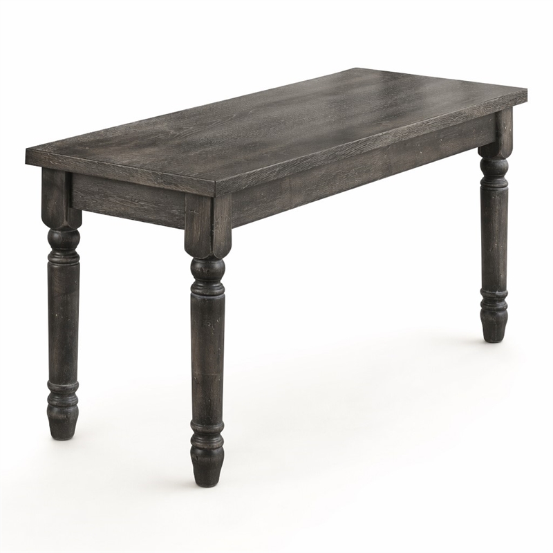 Bowery Hill Wooden Dining Bench with Turned Legs in Weathered Gray