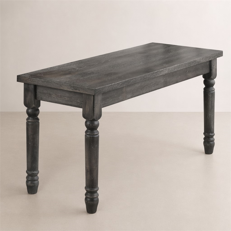 Bowery Hill Wooden Dining Bench with Turned Legs in Weathered Gray