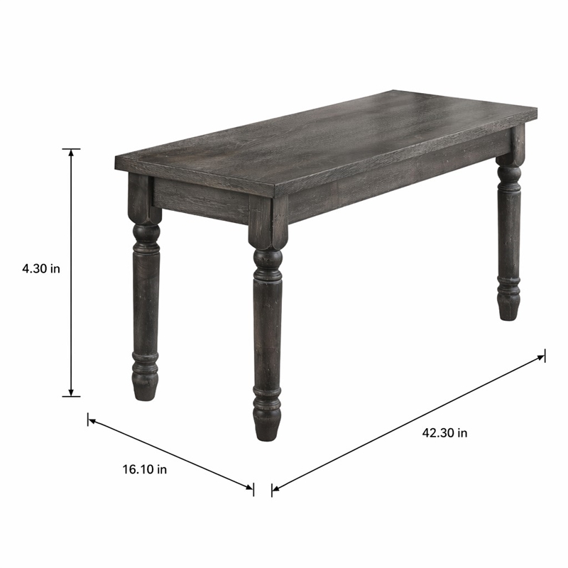 Bowery Hill Wooden Dining Bench with Turned Legs in Weathered Gray