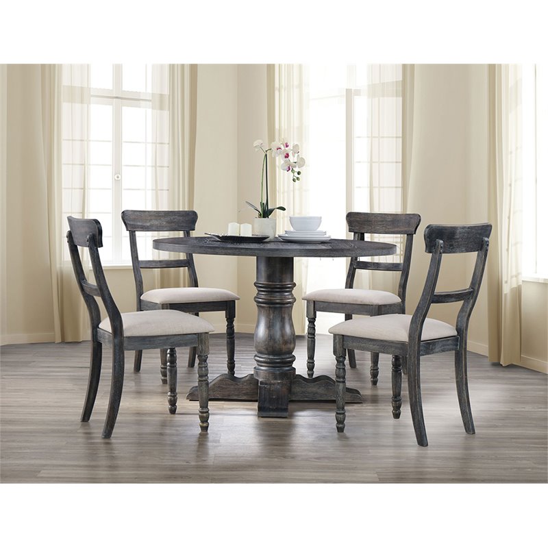 Bowery Hill 47 in Round Pedestal Dining Table in Weathered Gray Wood