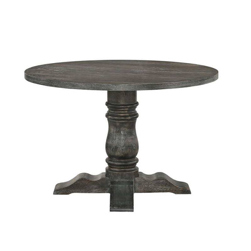 Bowery Hill 47 in Round Pedestal Dining Table in Weathered Gray Wood
