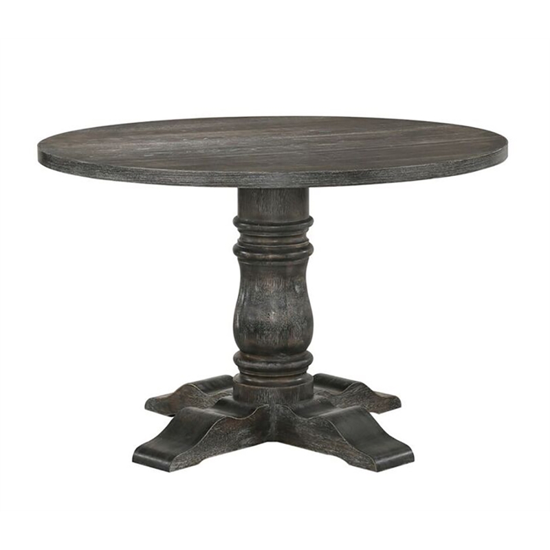 Bowery Hill 47 in Round Pedestal Dining Table in Weathered Gray Wood