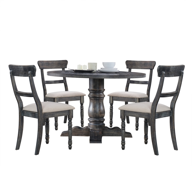 Bowery Hill 47 in Round Pedestal Dining Table in Weathered Gray Wood