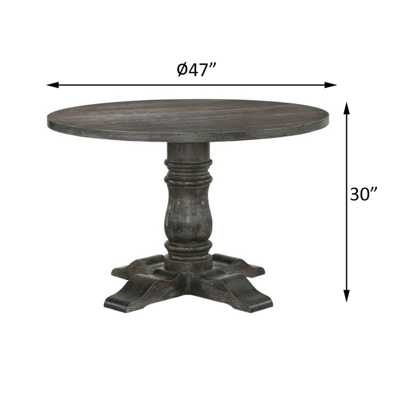 Bowery Hill 47 in Round Pedestal Dining Table in Weathered Gray Wood