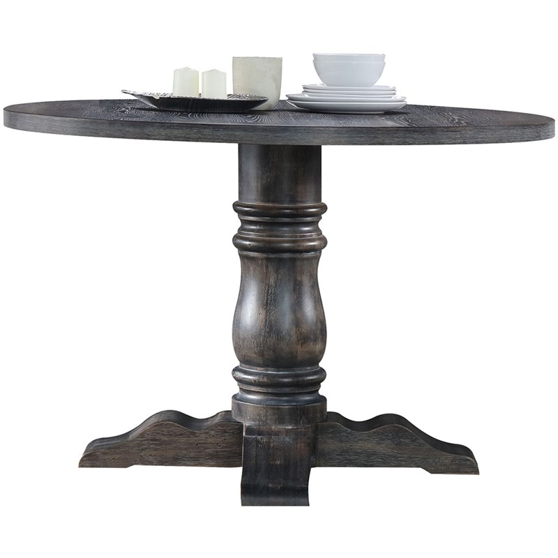 Bowery Hill 47 in Round Pedestal Dining Table in Weathered Gray Wood
