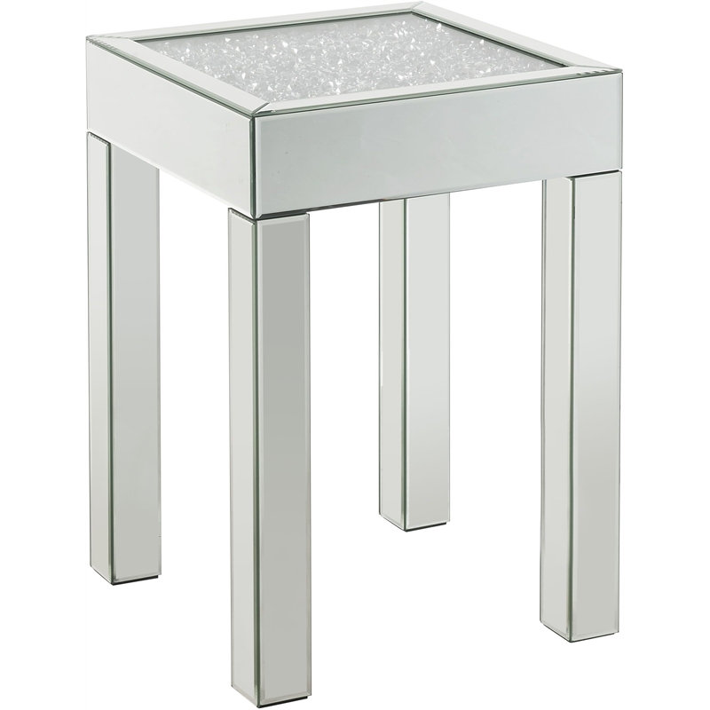 Bowery Hill Square Glass End Table with Mirrored Square Legs