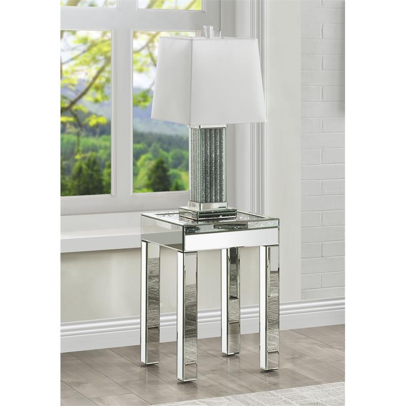 Bowery Hill Square Glass End Table with Mirrored Square Legs