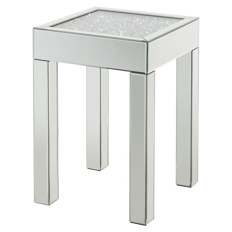 Bowery Hill Square Glass End Table with Mirrored Square Legs