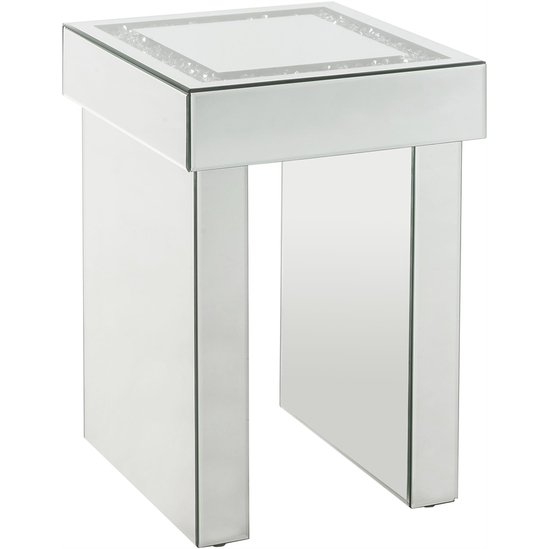 Bowery Hill Square Glass End Table with Mirrored Sled Base