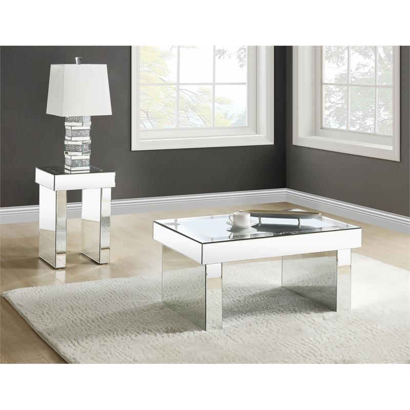 Bowery Hill Square Glass End Table with Mirrored Sled Base