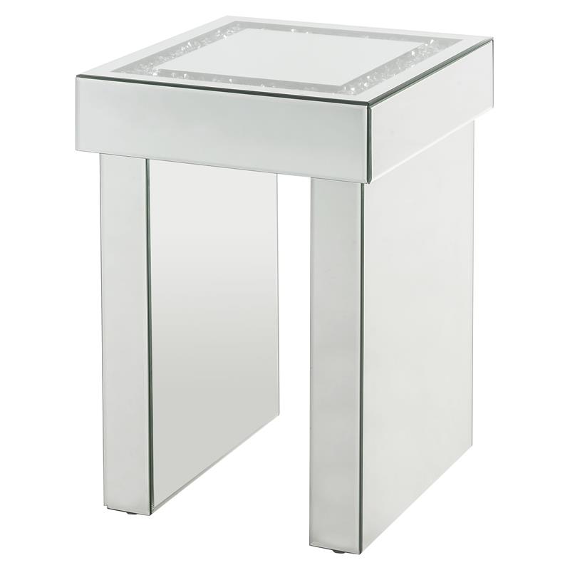 Bowery Hill Square Glass End Table with Mirrored Sled Base