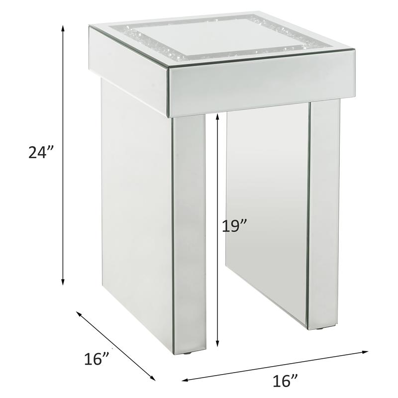 Bowery Hill Square Glass End Table with Mirrored Sled Base