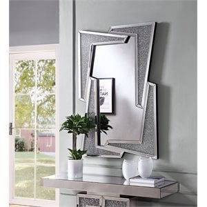 Bowery Hill Rectangular Wall Decor with Mirrored Frame and Diamonds