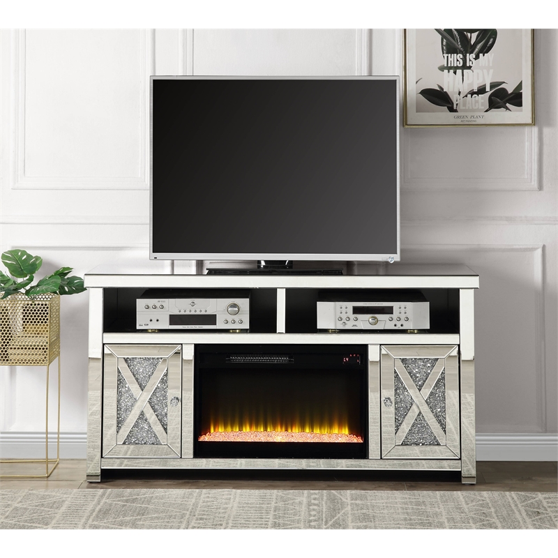 Bowery Hill Fireplace TV Stand for TVs up to 60 in Mirrored Diamonds