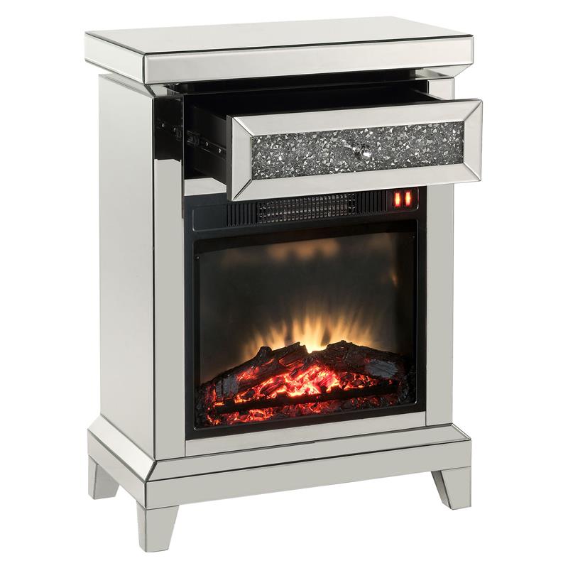 Bowery Hill LED Electric Fireplace with Storage Drawer in Mirrored Finish