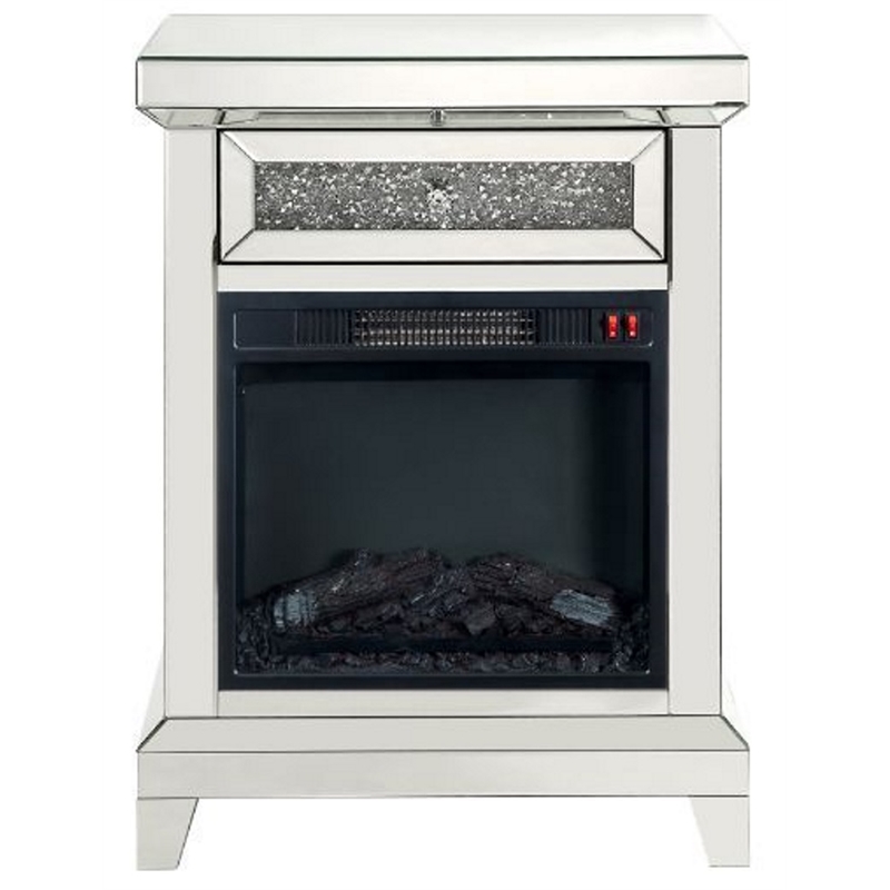 Bowery Hill LED Electric Fireplace with Storage Drawer in Mirrored Finish