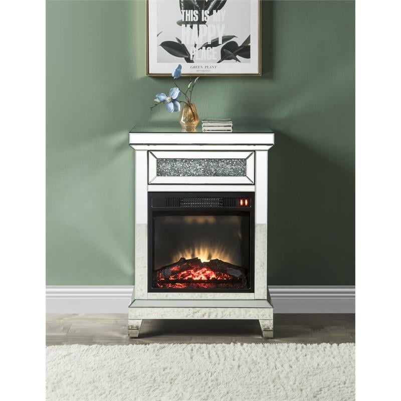 Bowery Hill LED Electric Fireplace with Storage Drawer in Mirrored Finish