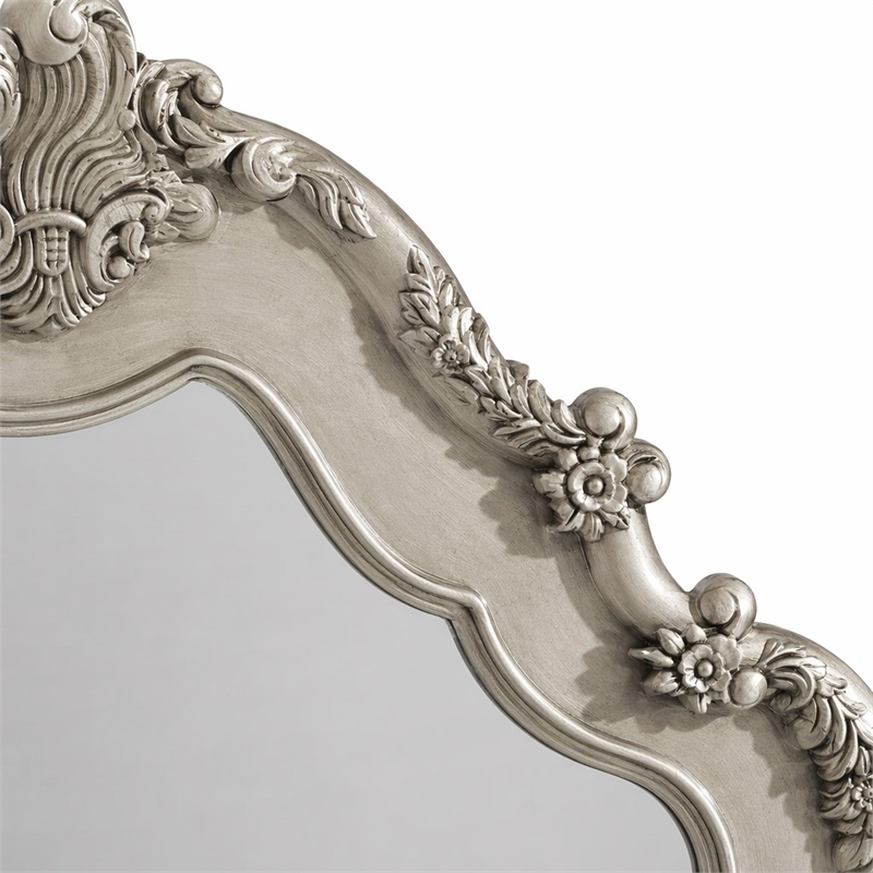 Bowery Hill Mirror with Arched Floral Frame in Antique White Finish