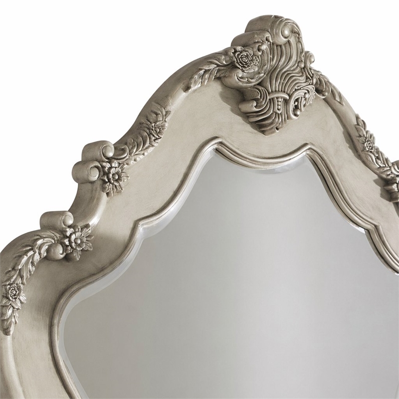 Bowery Hill Mirror with Arched Floral Frame in Antique White Finish