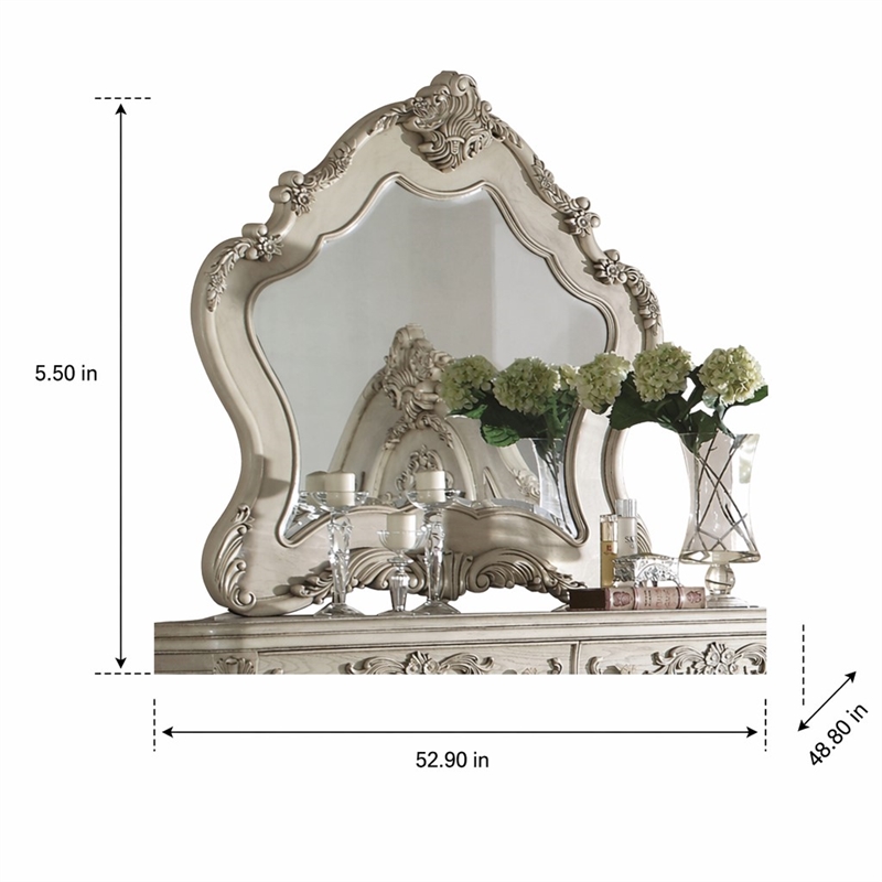 Bowery Hill Mirror with Arched Floral Frame in Antique White Finish